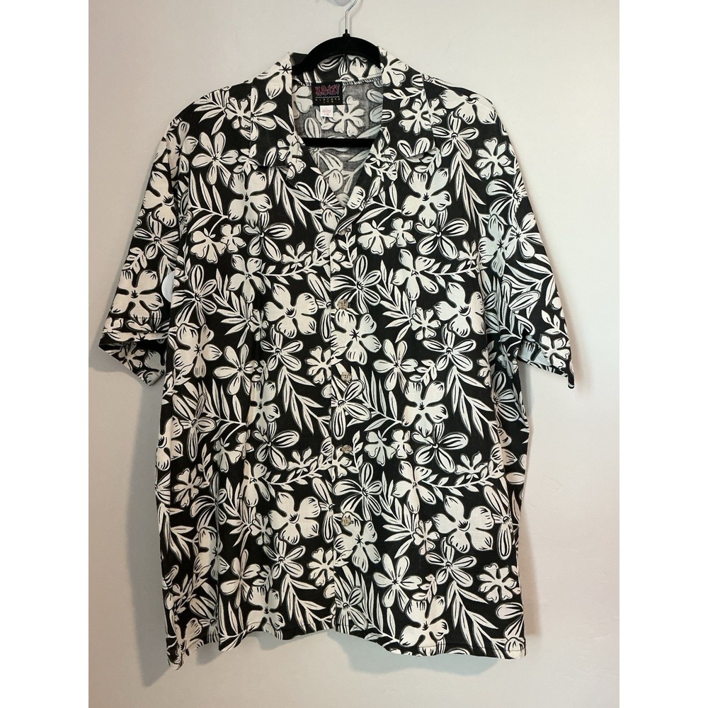 Krazy Klothes Hawaiian Tropical Print Shirt Gray Wash/Ivory‎
